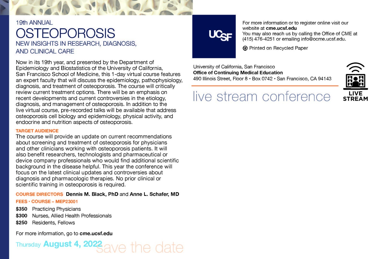 19th Annual UCSF Osteoporosis: New Insights in Research, Diagnosis, and Clinic Care