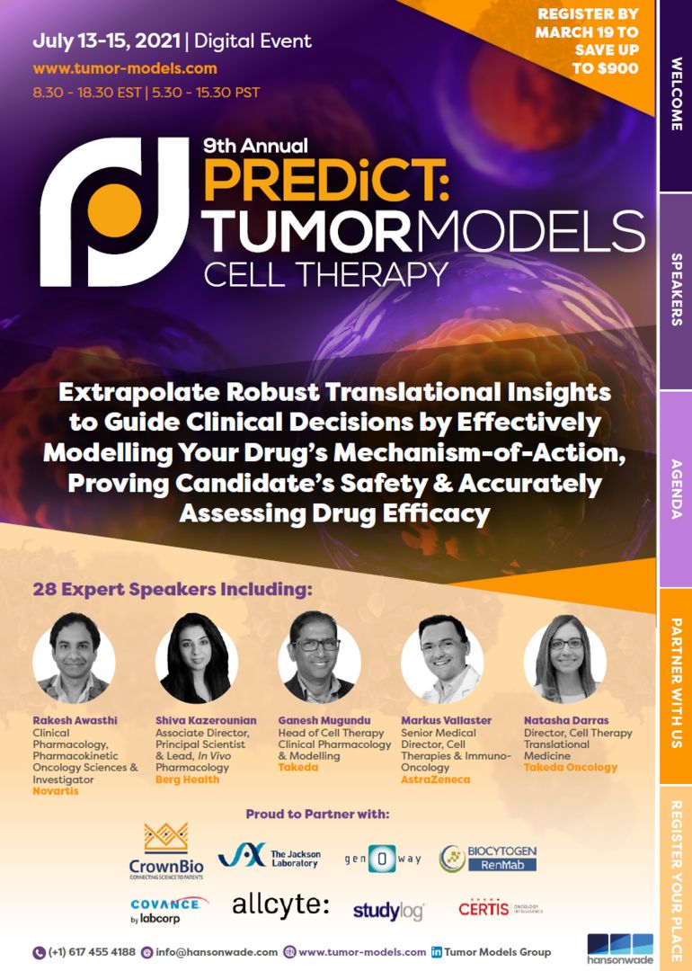 9th Annual PREDiCT: Tumor Models Cell Therapy Summit | July 13-15, 2021 | Virtual Conference